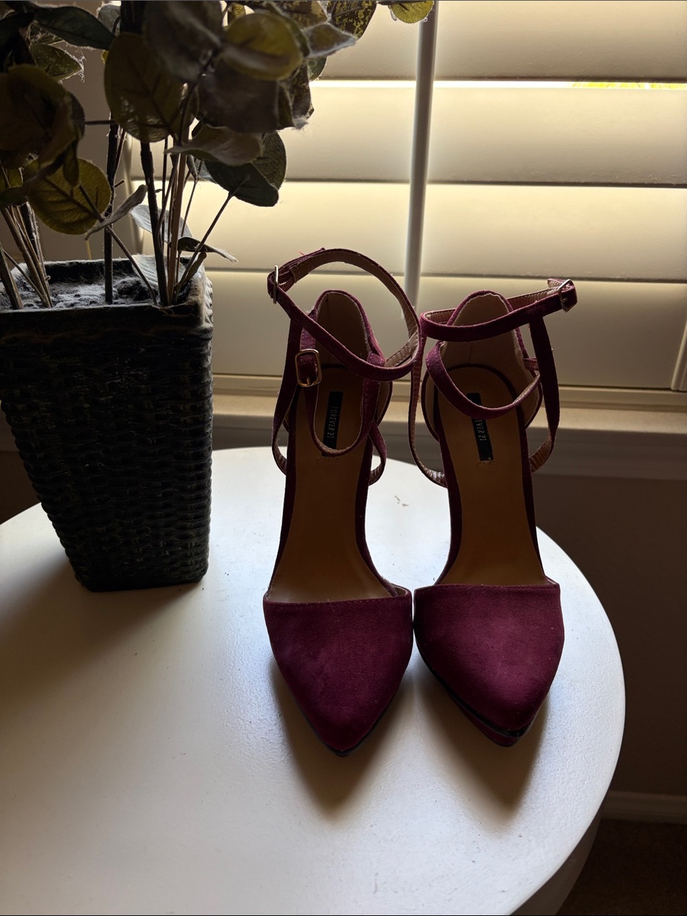 Forever 21 Burgundy Pointed-Toe Ankle-Strap Heels